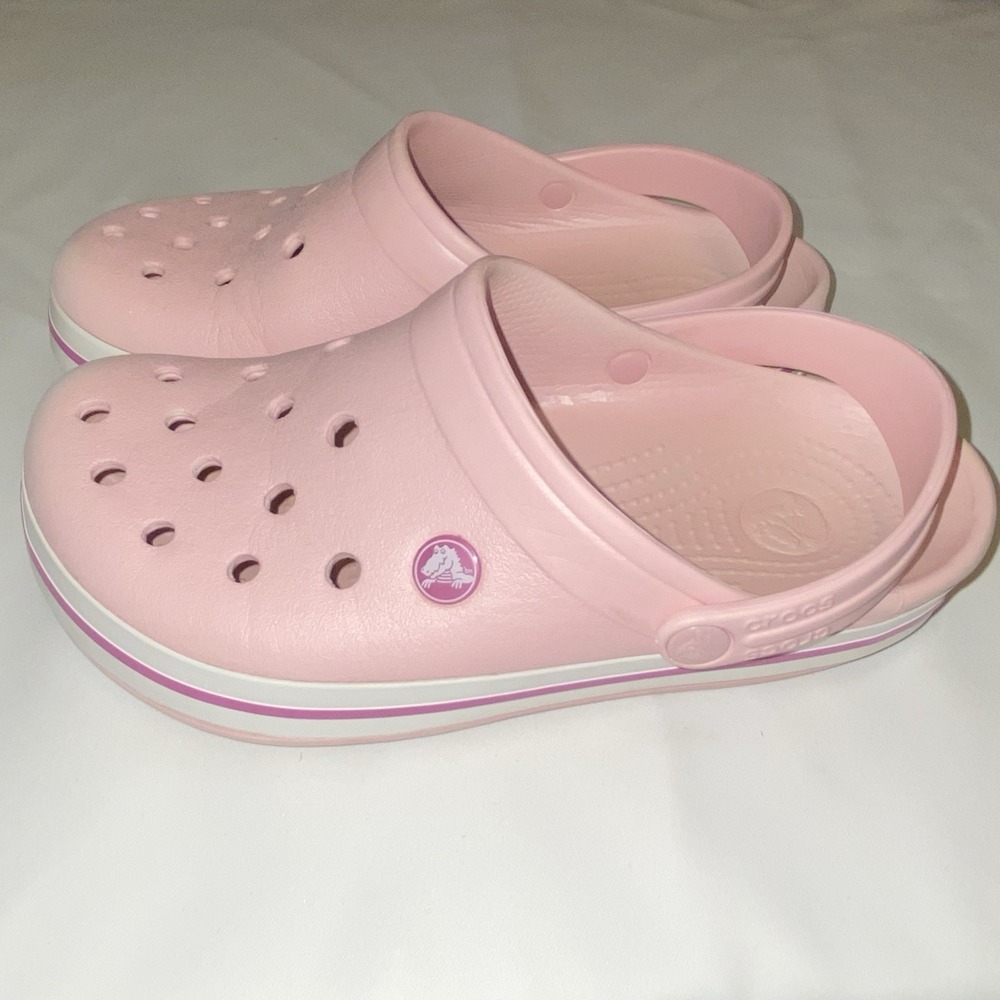 Crocs Crocband Pearl Pink/Wild Orchid White Clog Slip‎ On W7 - Picture 6 of 10